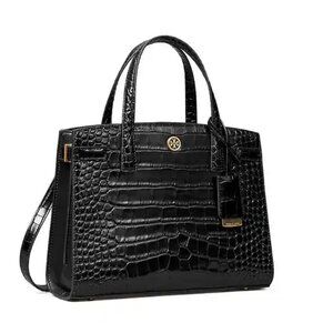 TORY BURCH WALKER EMBOSSED SMALL SATCHEL BLACK